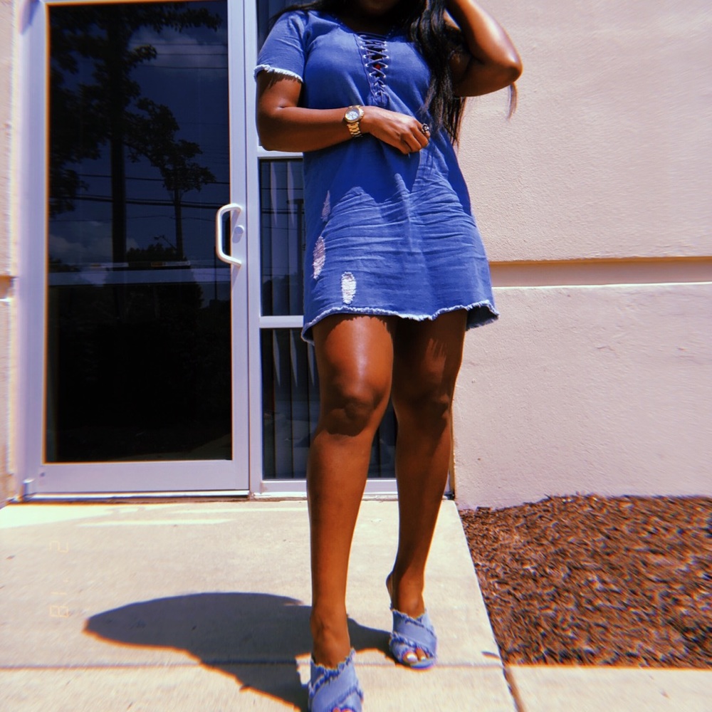 Blue denim shirt dress